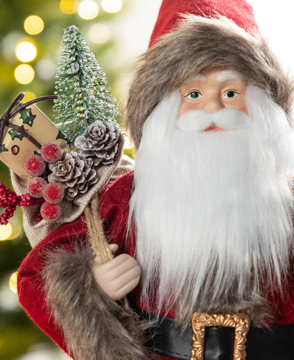 Glitzhome 18" Faux Fur Christmas Woodland Santa Figurine With Porcelain Face In Multi