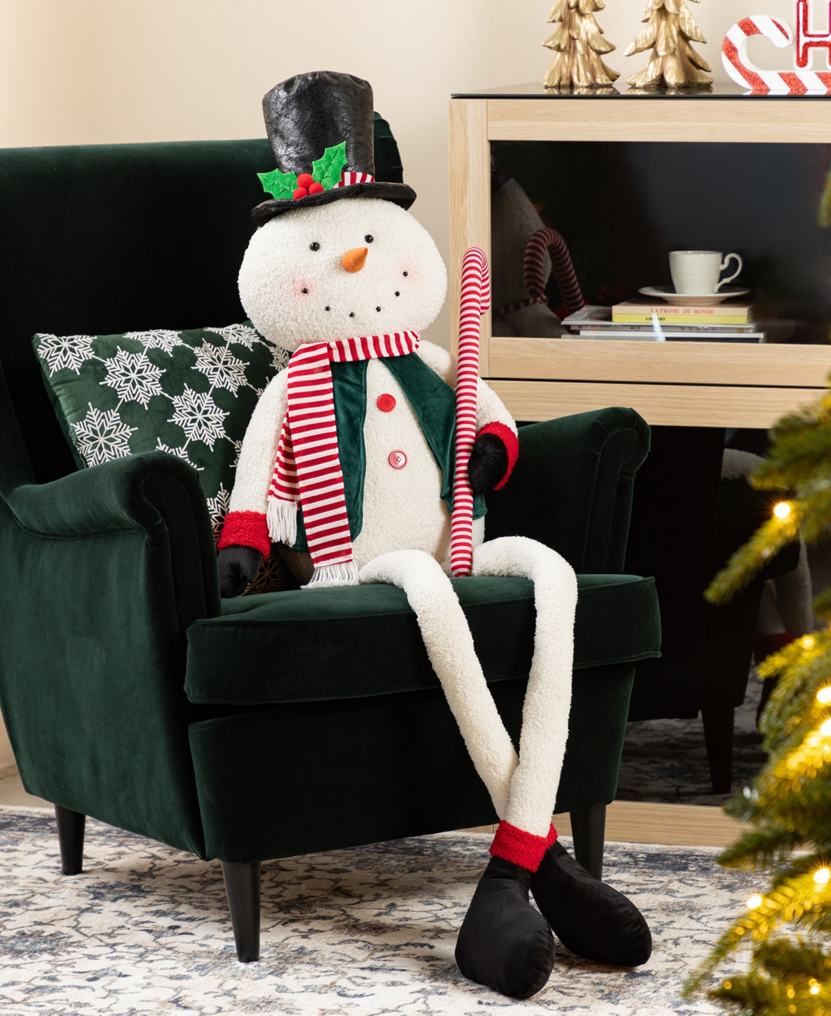 Glitzhome 60" Christmas Oversized Fabric Snowman With Dangle Legs In Multi