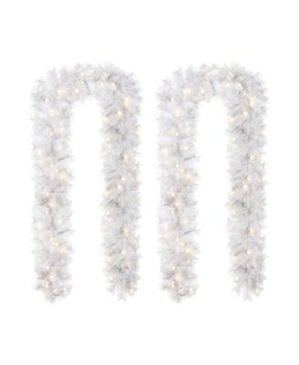 Pre-Lit Snow Flocked White Pine Christmas Garlands, Set of 2
