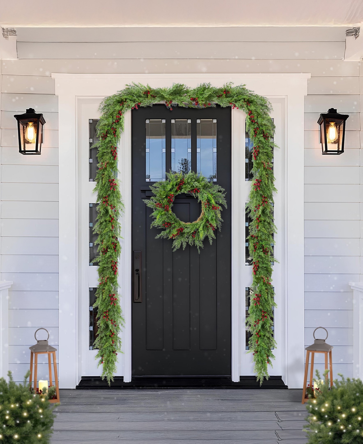 Glitzhome Christmas Greenery Dripping Cedar Wreath And Matched Garlands, Set Of 3 In Multi