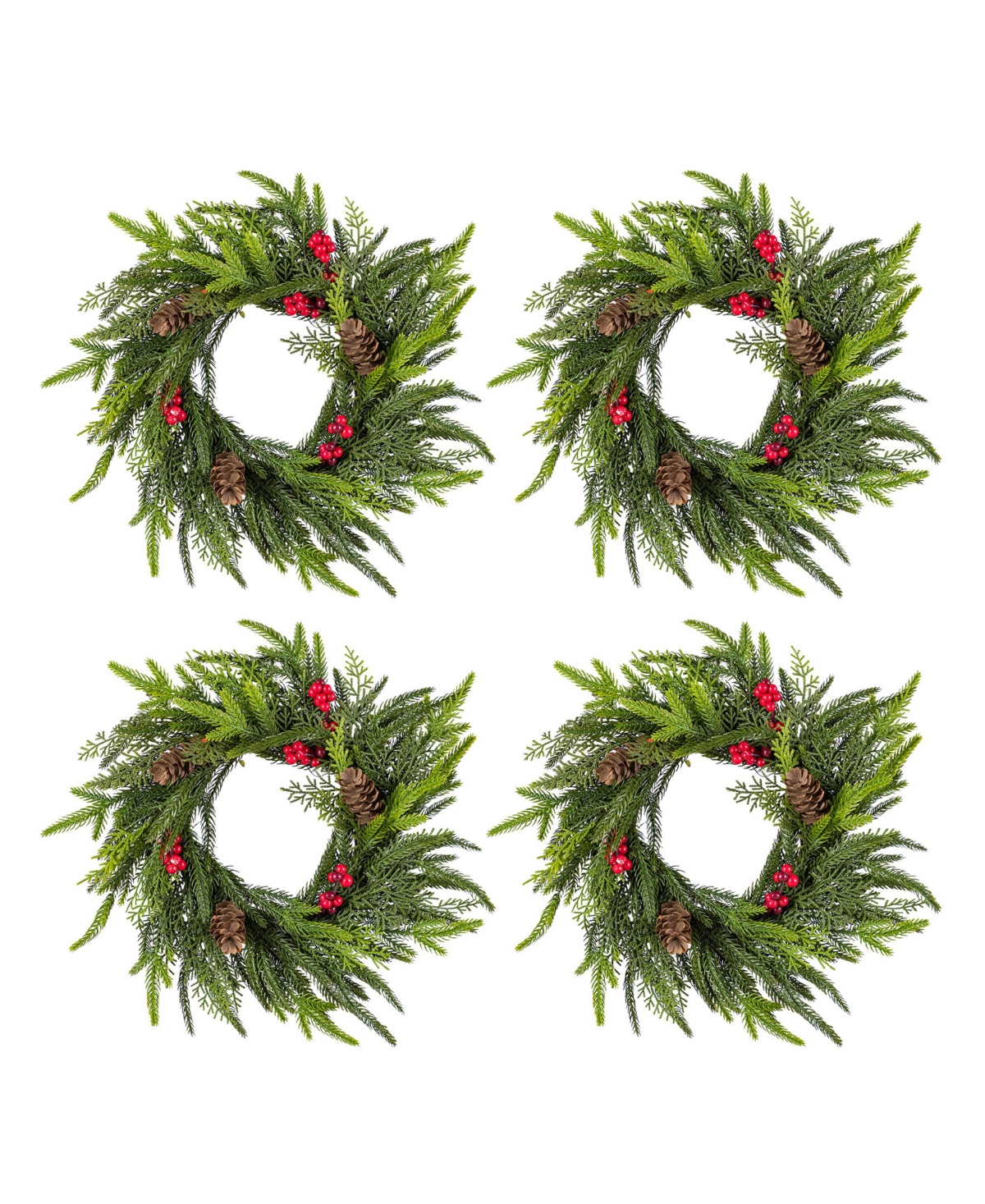 Glitzhome Christmas Mini Dripping Wreaths With Pinecones And Red Berries, Set Of 4 In Multi