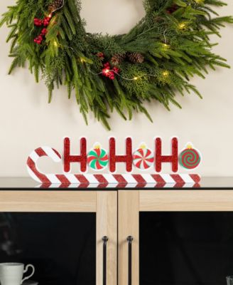 19" Christmas Wooden Epoxy HOHOHO Candy Cane Table D&eacute;cor