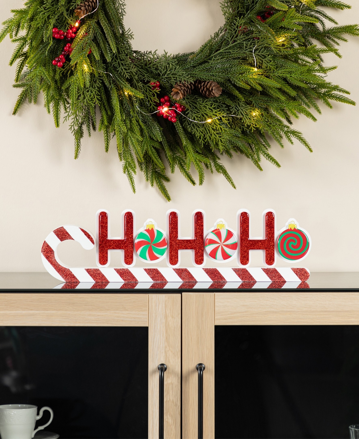 Glitzhome 19" Christmas Wooden Epoxy Hohoho Candy Cane Table Decor In Multi