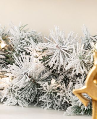 Pre-Lit Snow Flocked Greenery Pine Christmas Garlands, Set of 4
