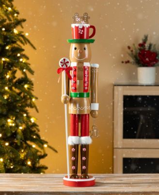 Wooden Christmas Green Brush Tree, Gingerbread Man and Elf Dog Nutcracker, Set of 3
