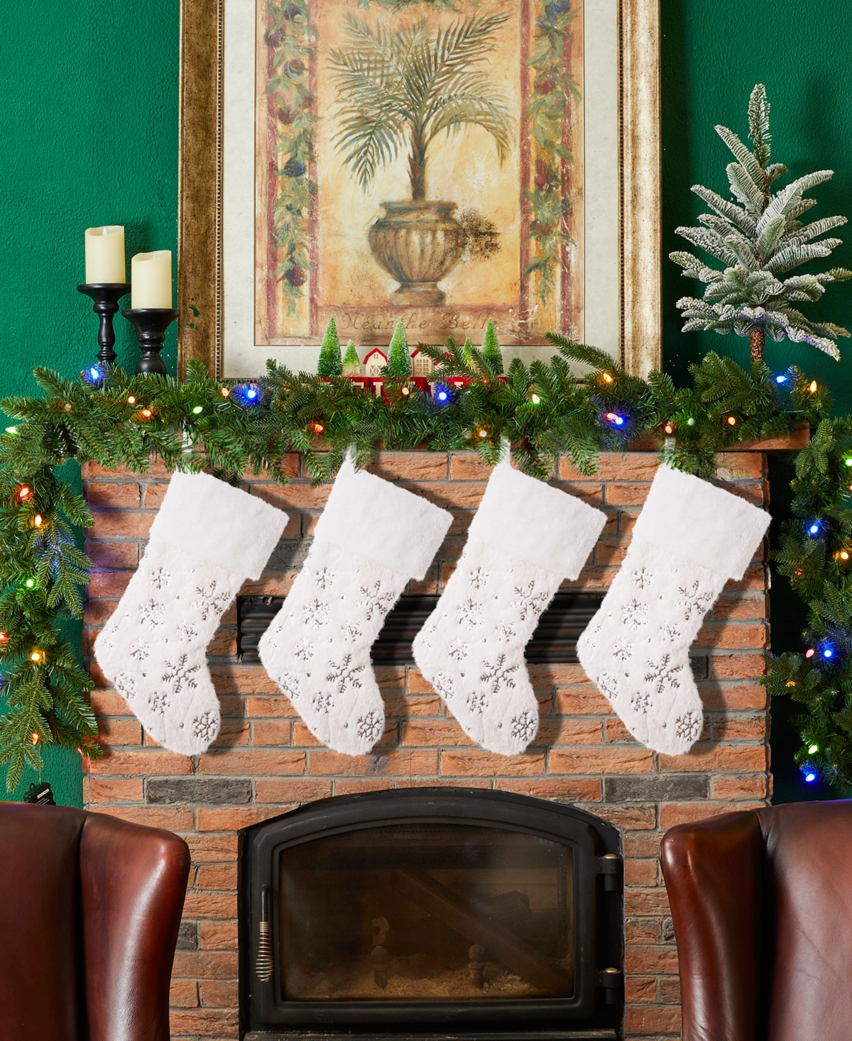 Glitzhome Plush With Snowflake Christmas Stockings, Set Of 4 In Multi