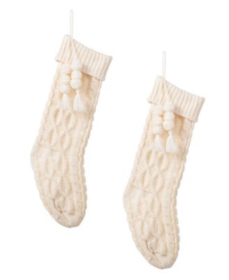 Knitted Christmas Stockings with Pompon Tassel, Set of 2