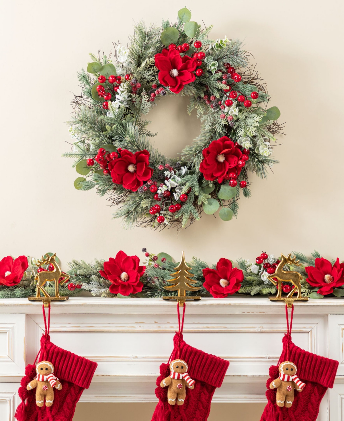 Glitzhome Christmas Mangnolia Berry Garlands, Set Of 2 In Multi
