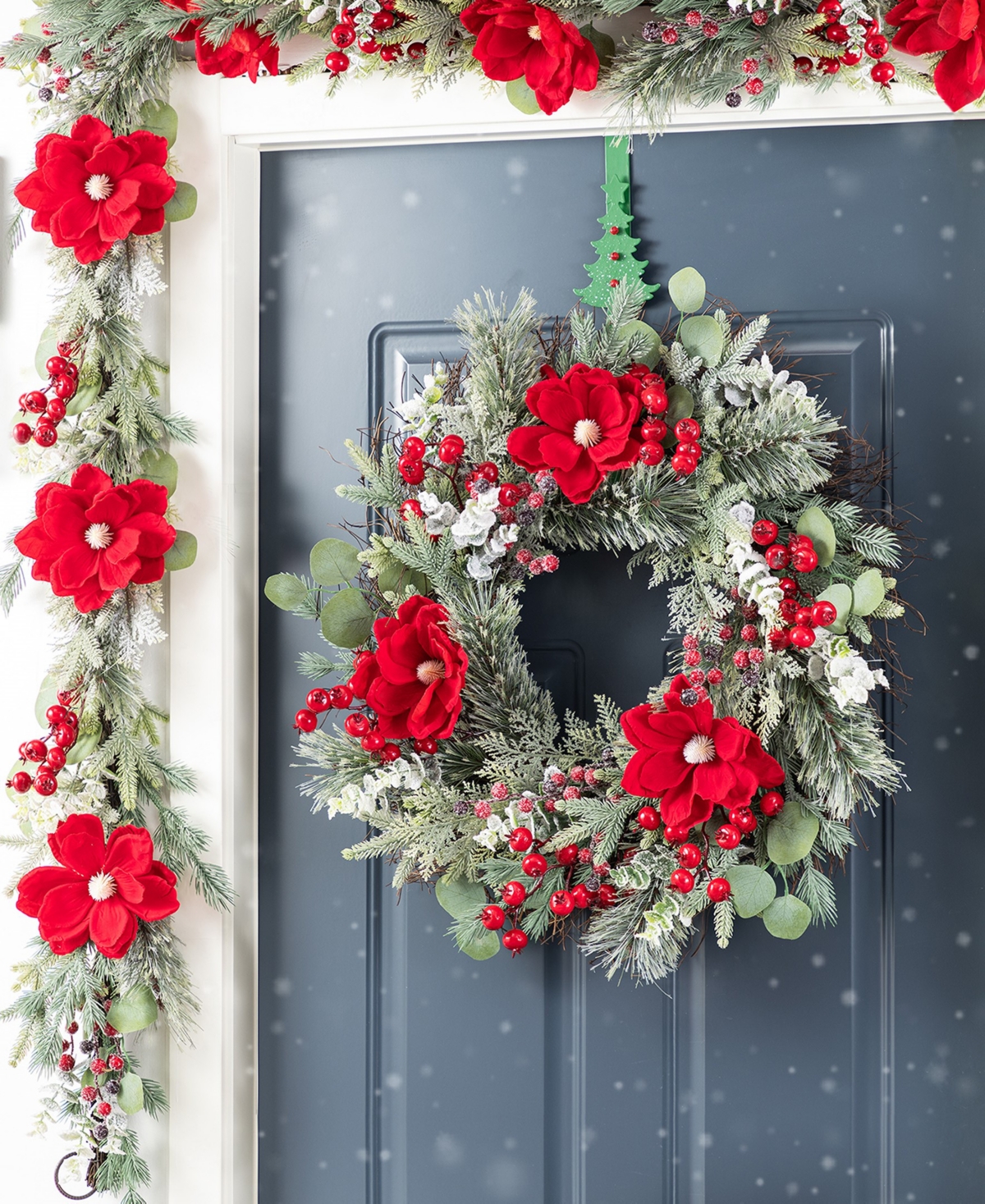 Glitzhome Christmas Mangnolia Berry Wreath And Matched Garlands, Set Of 3 In Multi