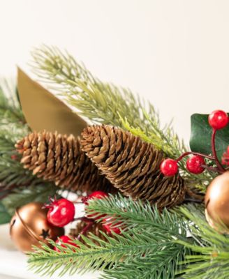 Christmas Bell Pinecone and Berry Bow Garlands, Set of 2