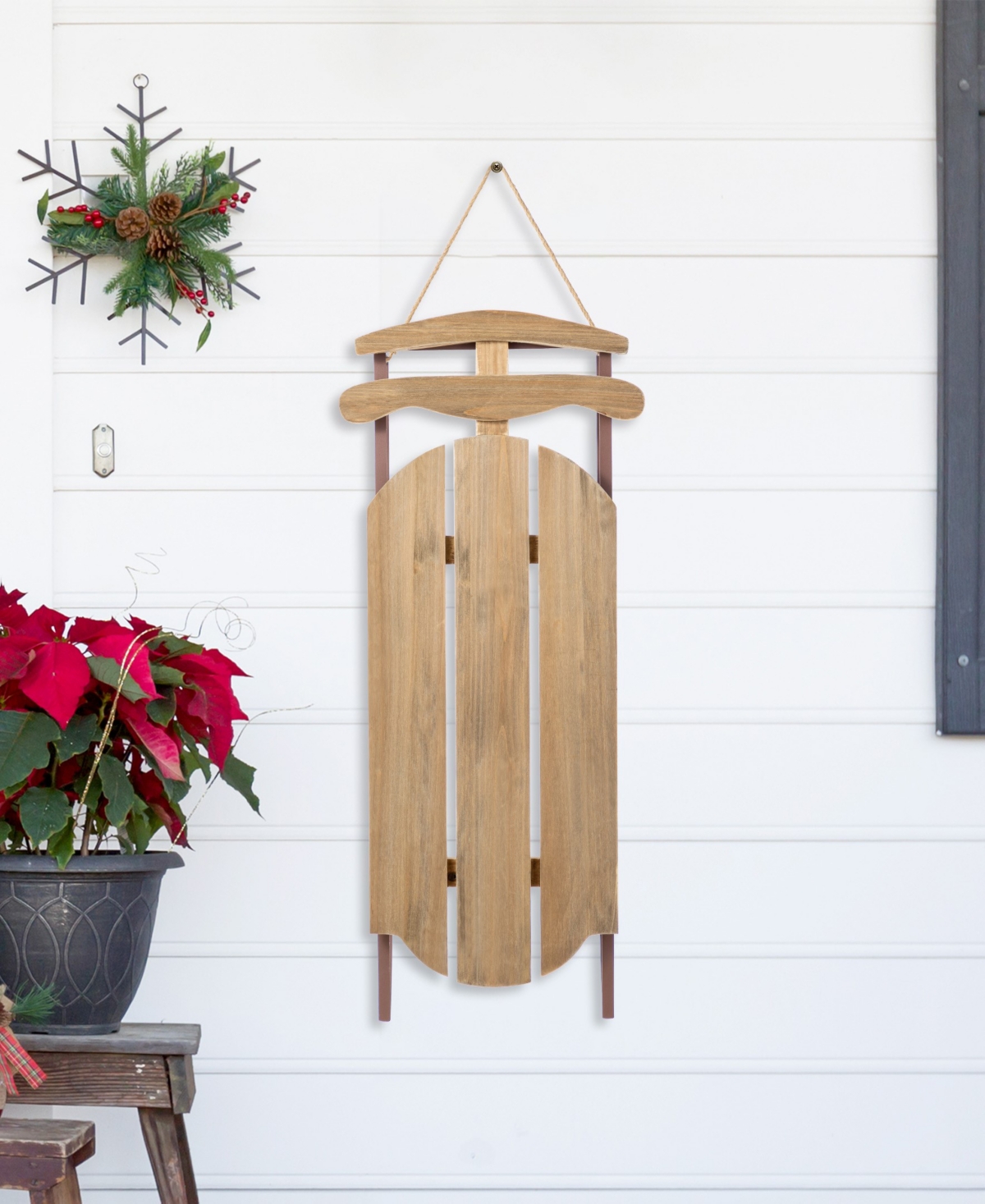 Glitzhome 34.25"â Wooden Christmas Sleigh Porch Decor In Multi