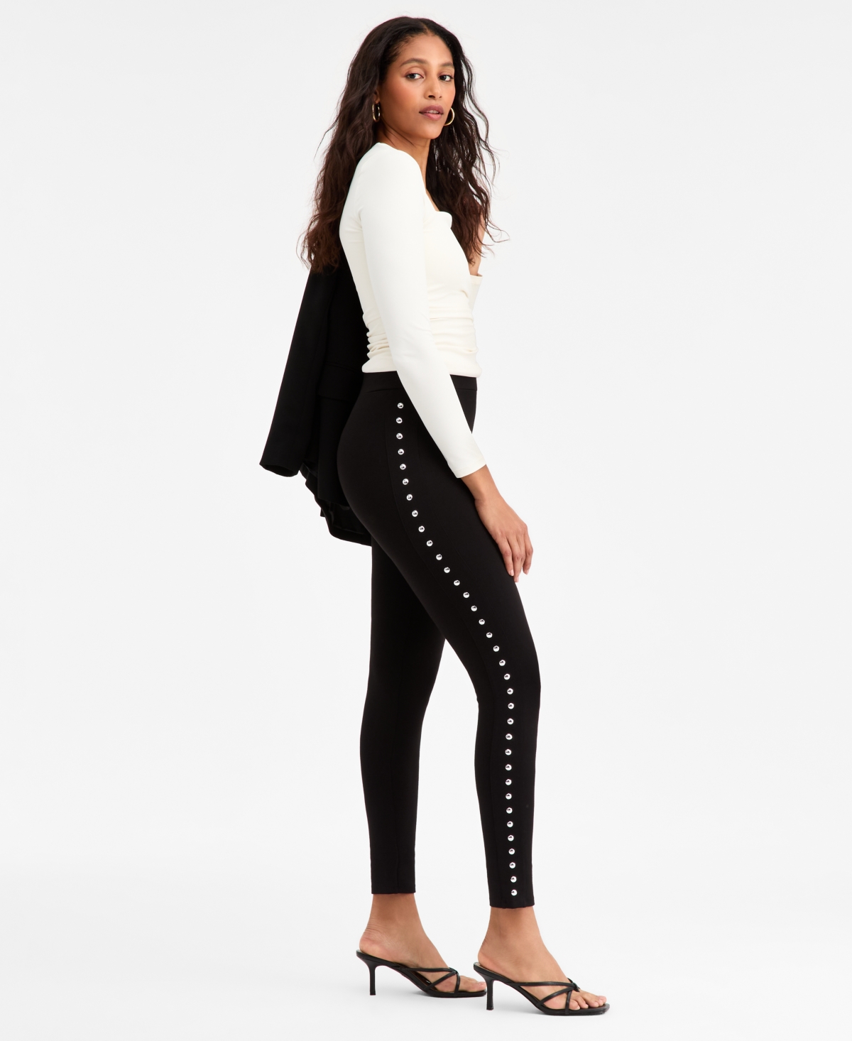 Bar Iii Women's Ponte-knit Studded Leggings, Macy's Exclusive In Black