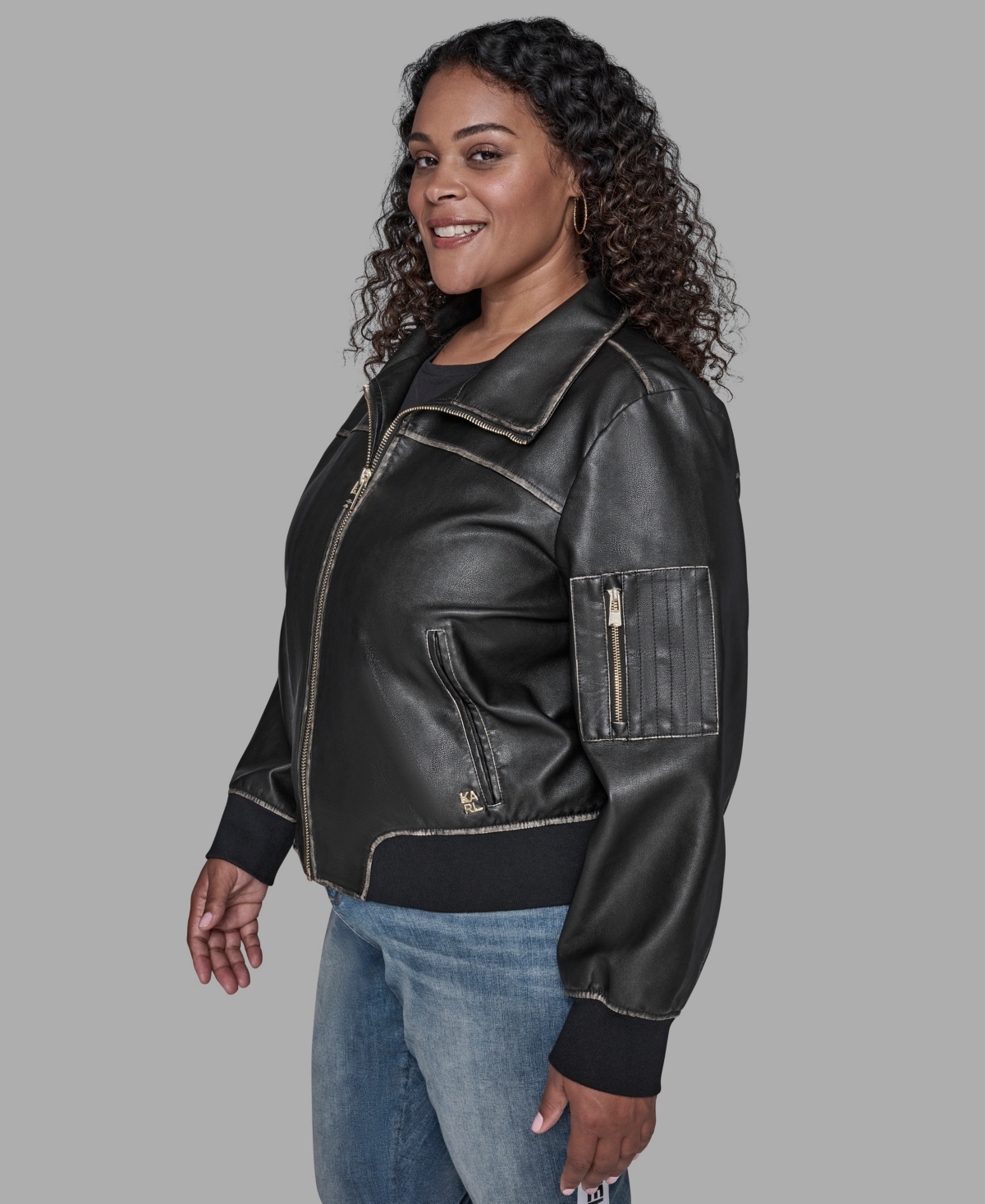 Karl Lagerfeld Plus Size Zip Up Jacket In Black