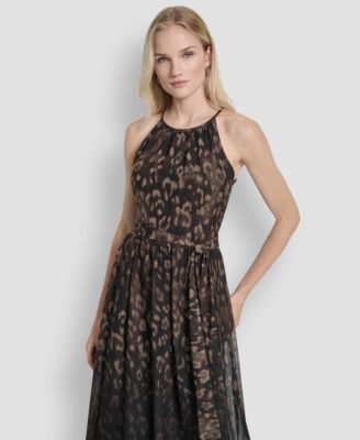 Women's Fit and Flare Sleeveless Crew Neck Midi Dress