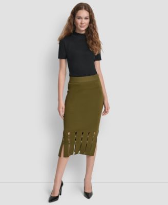 Women's Grommet Detail Sweater Pencil Midi Skirt