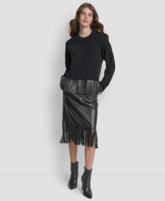 Women's Long Sleeve Fringe Hem Sweater