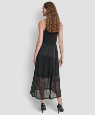 Women's Leopard Mesh Asymmetric Midi Skirt