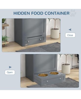 Dog Feeder Cabinet with Raised Bowls and Hooks Grey