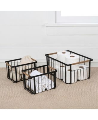 Henley Vintage Farmhouse Handmade Wire Metal Nesting Storage Baskets with Jute Wrapped Handles, (Set of 3)