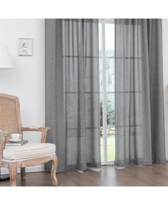 Faux Linen Texture Light Filtering Back Tab Curtains, Semi Sheer Farmhouse Window Curtains (2 Panels), 52"x84"