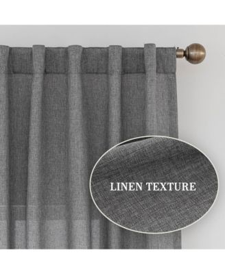 Faux Linen Texture Light Filtering Back Tab Curtains, Semi Sheer Farmhouse Window Curtains (2 Panels), 52"x84"
