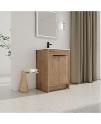 24" Freestanding Ceramic Sink Bathroom Vanity with Soft-Close Cabinet Doors