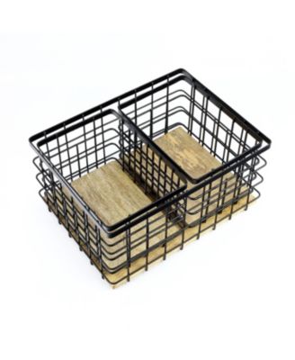 Evvie Vintage Farmhouse Handmade Wire Metal Nesting Storage Baskets with Wood Base, (Set of 3)