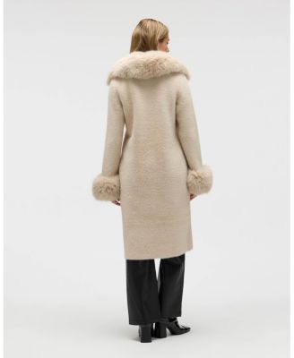 Women's Longline Elegant Coatigan with Detachable Fur Collar and Cuffs