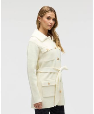 Women's Mixed Media Military Belted Mink Coatigan