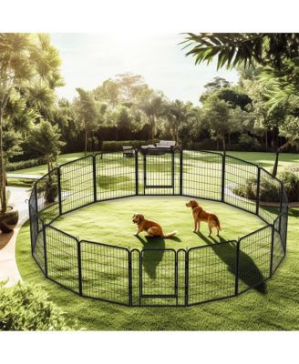 16 Black Panels 31.7 in H. Heavy Duty Metal Pet Exercise Pen with Door for Outdoor, Indoor