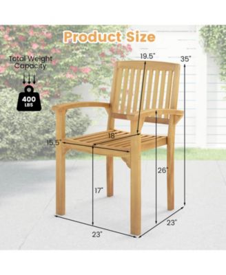 Outdoor Patio Chair Teak Wood Armchair with Slatted Seat & Curved Seat