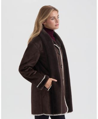 Women's Shearling Scarf Jacket with Contrast Stitching