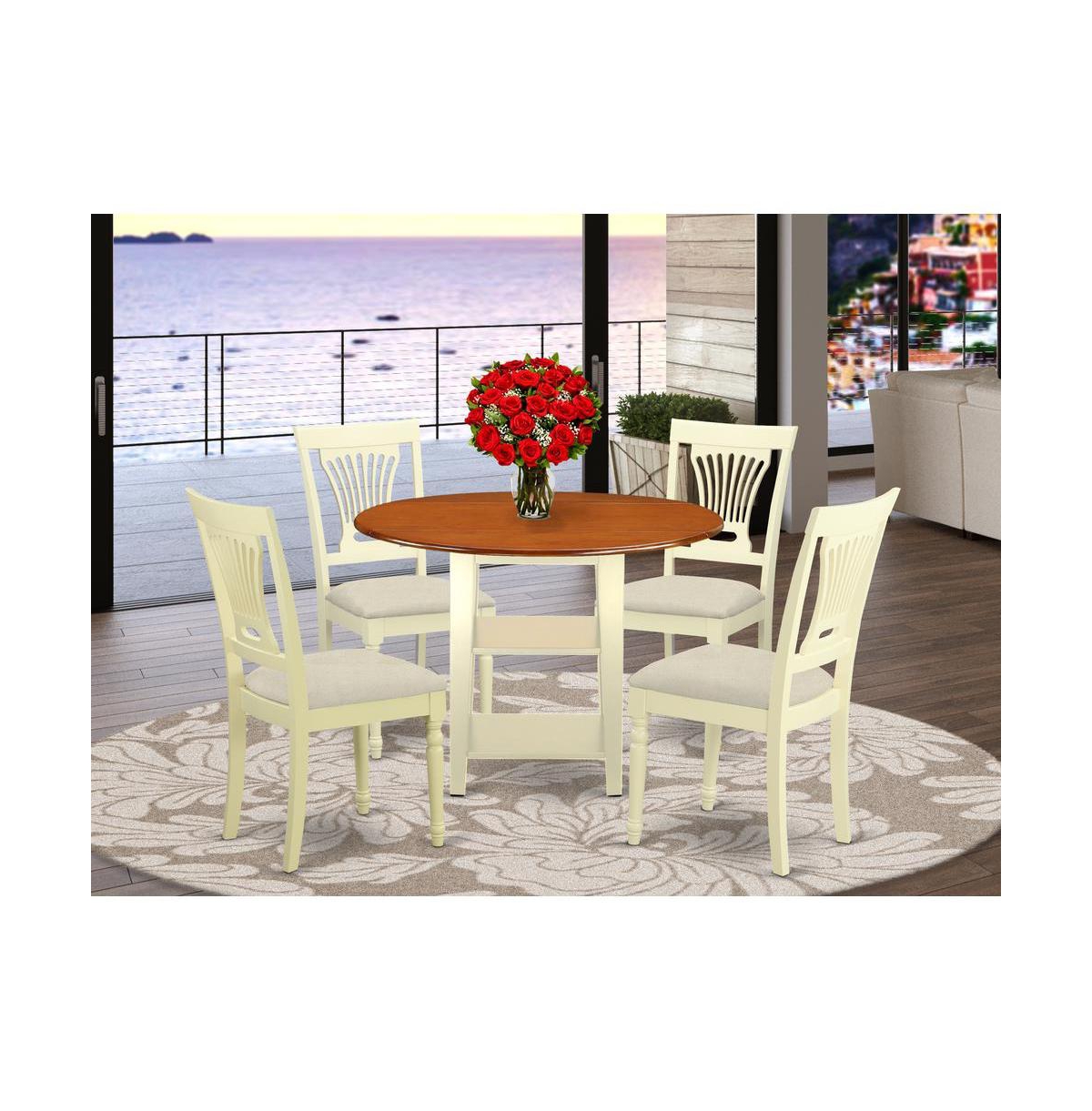 East West Furniture Dining Room Set Buttermilk & Cherry