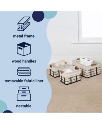 Callan Vintage Industrial Handmade Set of 3 Wire Metal Nesting Storage Baskets with Wood Handles