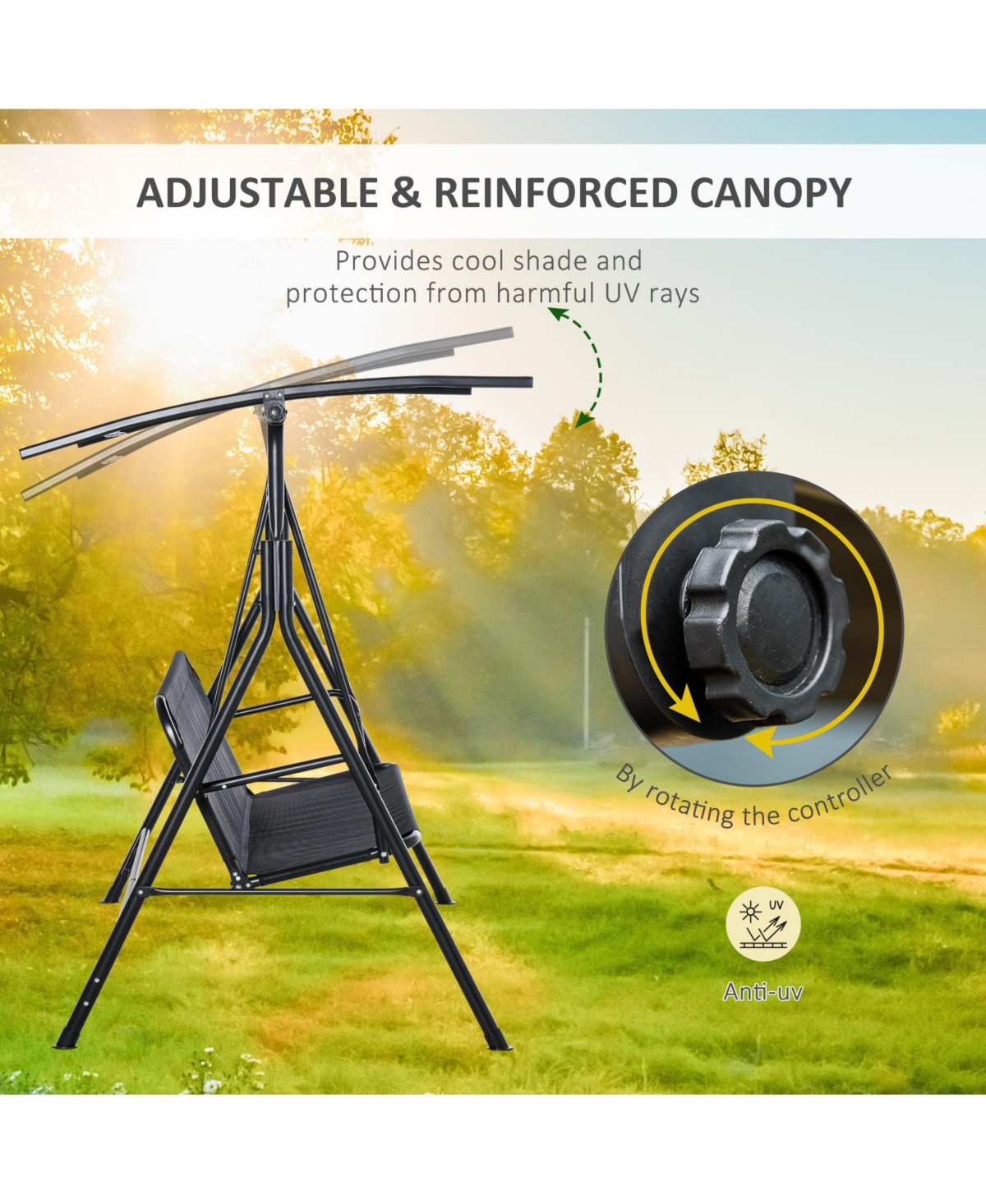 Flynama Outsunny 52 Inch 2 Person Canopy Swing Chair with Adjustable Shade