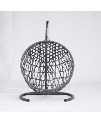 Gray Rattan Cat Swing Bed with Stand and Cushion for Indoor and Outdoor Use