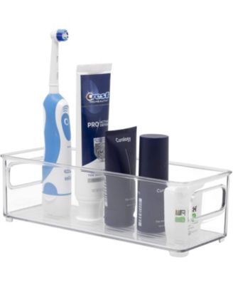 2 Pack Narrow Stackable Clear Storage Bins with Handles- for Kitchen Pantry, Freezer & Fridge Organization