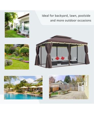 10' x 13' Gazebo, Aluminum, Mesh, 2 Tier Polyester Roof,
