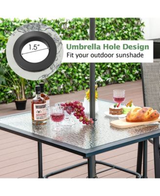 35'' Patio Dining Table Square Outdoor Dining Table with Tempered Glass Tabletop