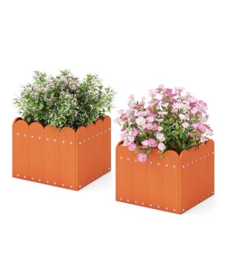 2 Pack Square Planter Box Weather-Resistant HDPE Flower Pot Garden Bed