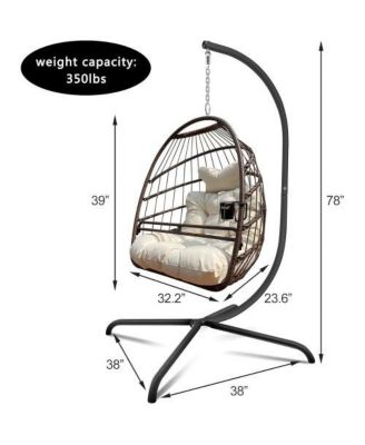 350lb Capacity Wicker Egg Hanging Chair with Stand Removable Guardrail and Cup Holder