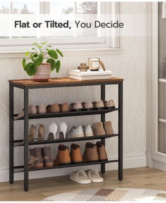 Shoe Rack for Entryway, 4-Tier Shoe Organizer with Adjustable Mesh Shelves, 12-16 Pairs of Shoes, Spacious Floor Mount, Metal, Industrial, Shoe Shelf for Closet, Rustic Brown BF42XJ01