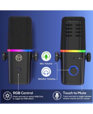 XLR/USB Dynamic Microphone for Gaming Podcast,Mic for iPhone Phone PC Computer Gaming Streaming Microphone with RGB Light,Mute Button,Mic Gain,Headphones Jack,Boom Arm Stand,Singing YouTube