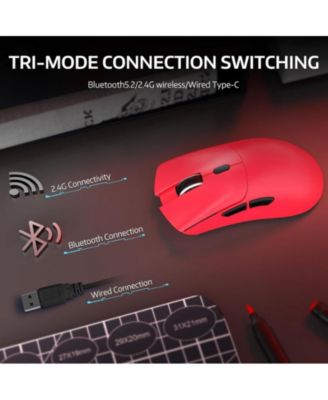 Wireless Gaming Mouse,Tri-Mode Connection (2.4G/Wired/BT5.2),55g Lightweight,18K DPI Optical Sensor, 20 Million Key Life,Ergonomic Design,for PC/Laptop/Win/Mac,Red