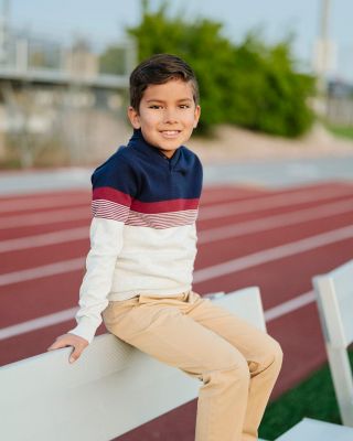 Boys Organic Long Sleeve Shawl Collar Cable Sweater with Elbow Patches