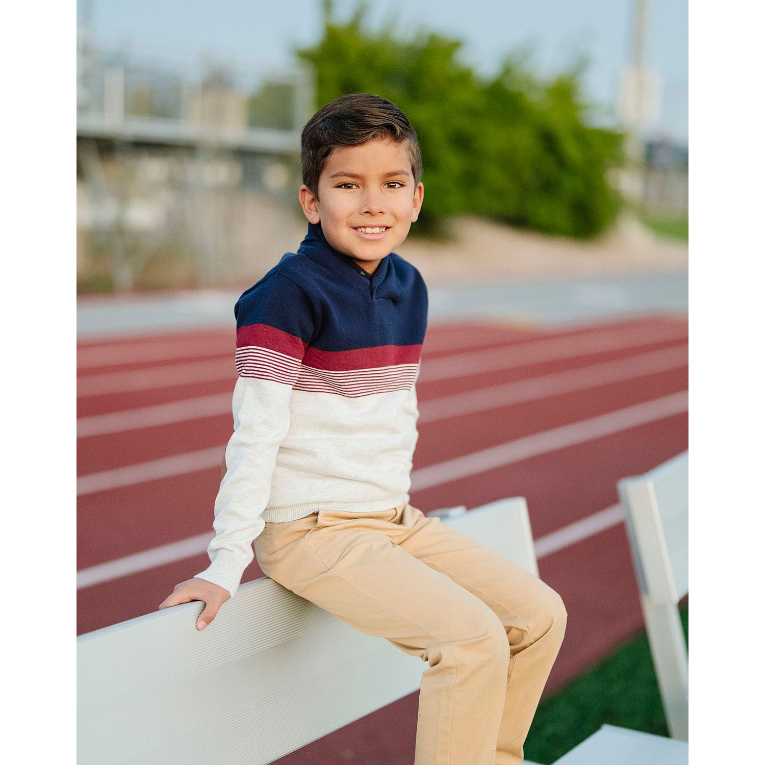 Hope and Henry Little and Big Boys' Organic Long Sleeve Shawl Collar Cable Sweater with Elbow Patches