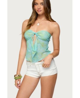 Women's Printed Mesh Strapless Cut Out Top