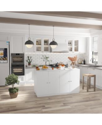 Kitchen island with 6 drawers, 4 doors, island storage table with shelves, coffee station and microwave rack for home, dining room, white, wooden