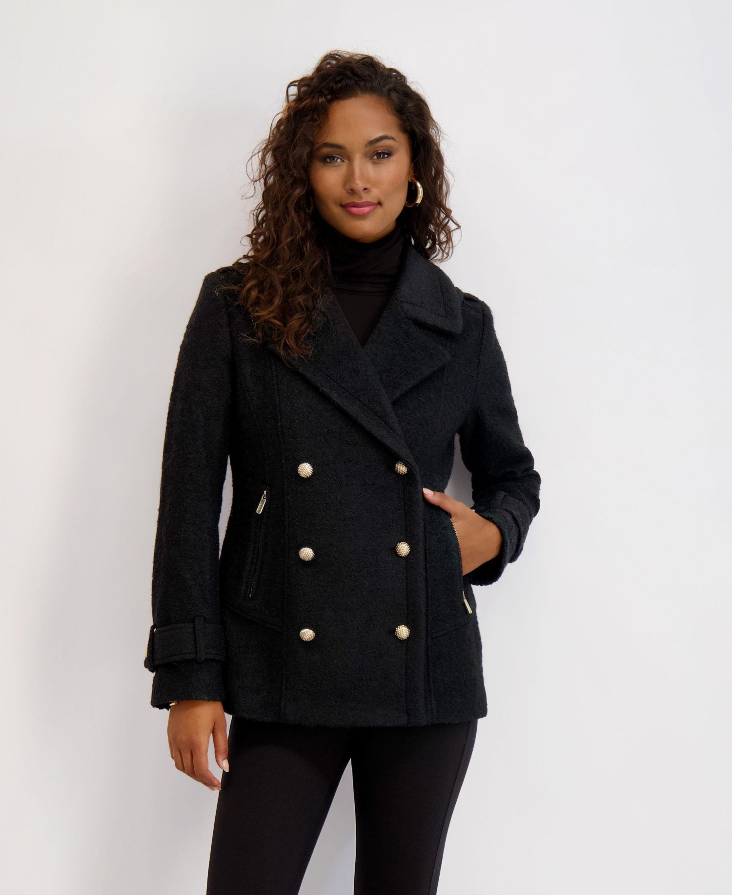 Women's Boucle Peacoat with Gold Accents
