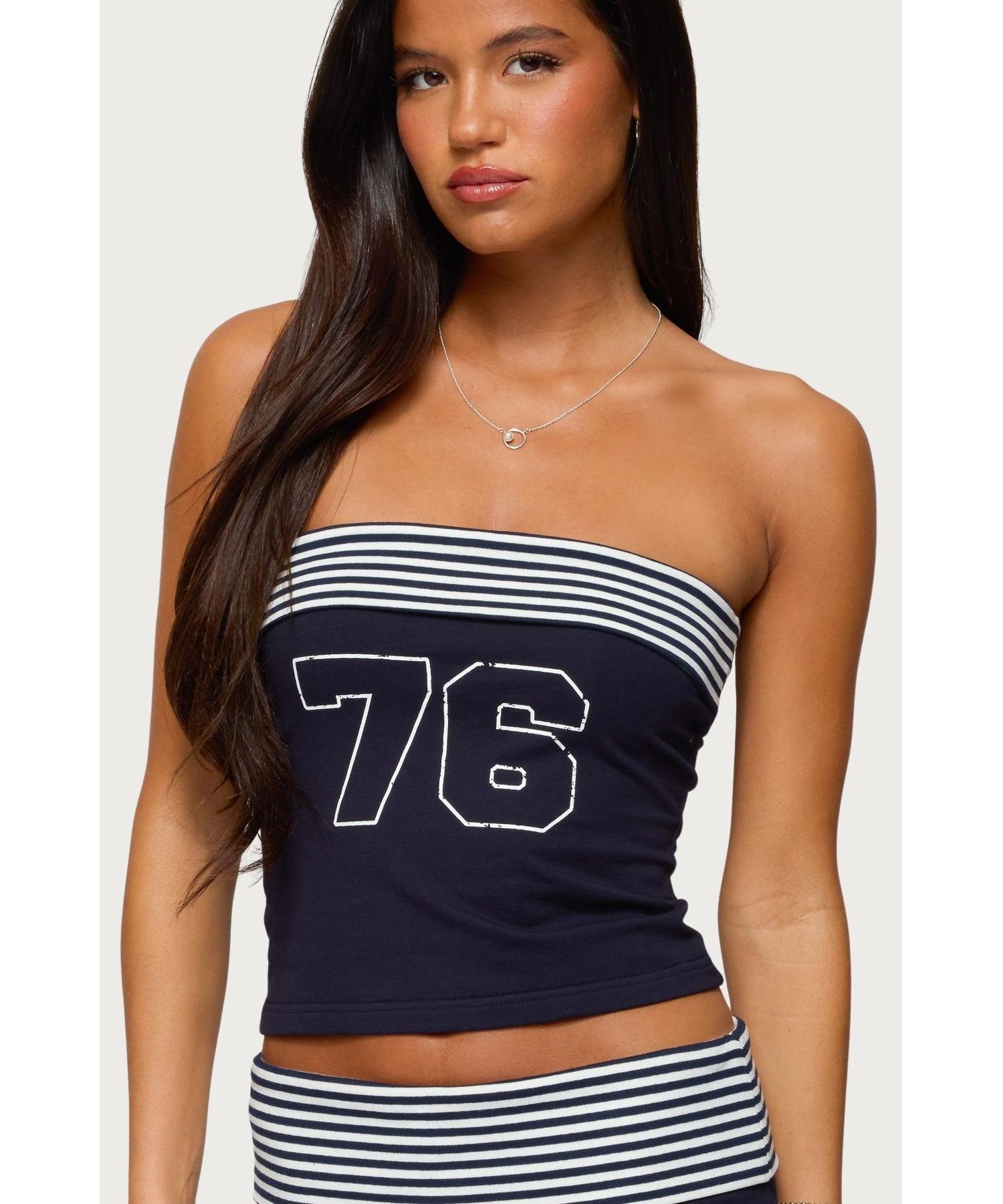 Women's 76 Stripey Fold Over Tube Top